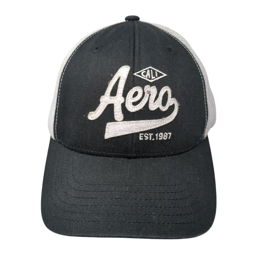 Aero Cali Est. 1987 Snapback Trucker Hat Black One Size Adjustable Mesh Back